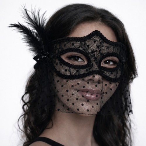Siyah Dantel Tüllü Peçeli Parti Maskesi - Tüylü İnci Detaylı Siyah Dantel Tüllü Peçeli Parti Maskesi - Tüylü İnci Detaylı