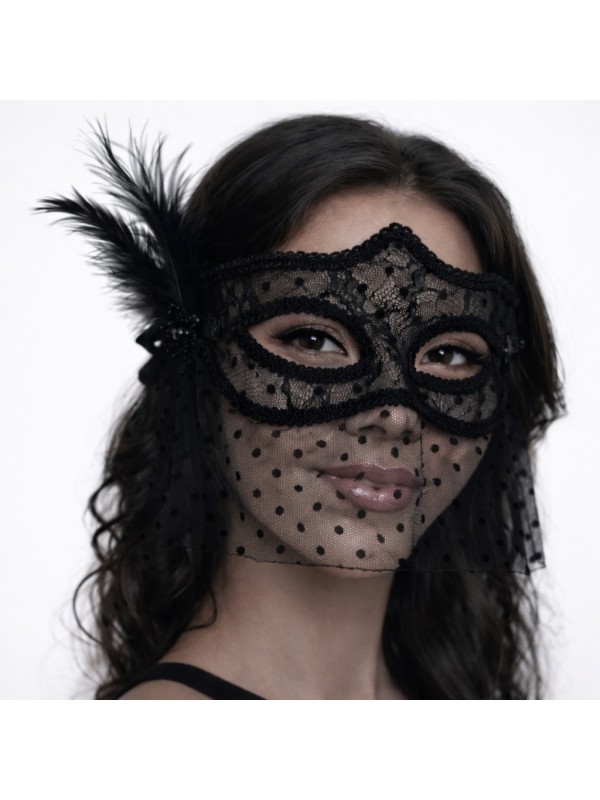 Siyah Dantel Tüllü Peçeli Parti Maskesi - Tüylü İnci Detaylı… Siyah Dantel Tüllü Peçeli Parti Maskesi - Tüylü İnci Detaylı…