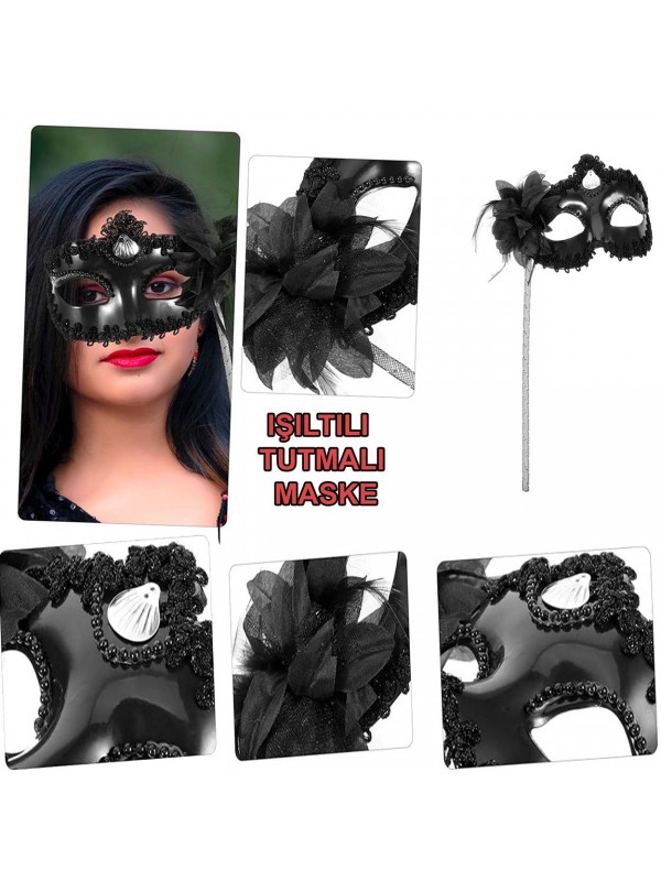 Siyah Işıltılı Tutmalı Fotoğraf Çekimi Maskesi 18x29 cm&hellip;