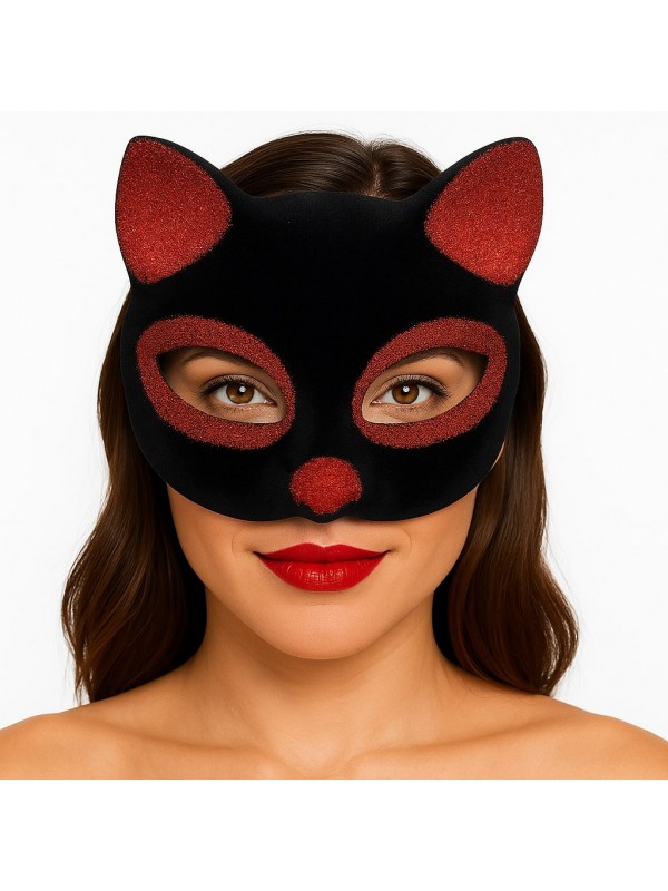Siyah Renk Kırmızı Simli Süet Kaplama Kedi Maskesi 18x14 cm&hellip;