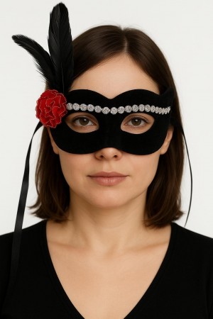 Siyah Renk Süet Kaplama Gümüş Dantelli Kırmızı Gül Tasarımlı Par&hellip;