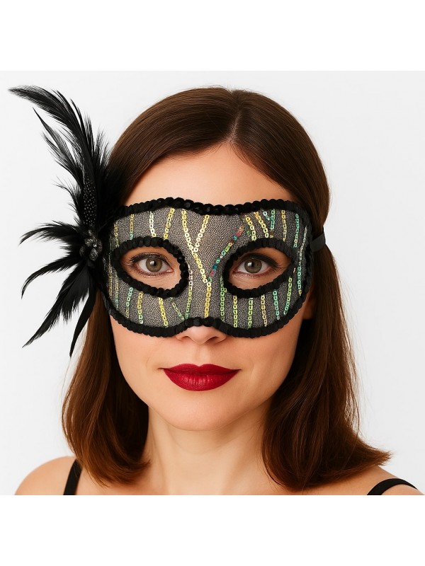 Siyah Renk Yandan Tüylü Pul Payet İşlemeli Parti Maskesi 23x12 cm… Siyah Renk Yandan Tüylü Pul Payet İşlemeli Parti Maskesi 23x12 cm…