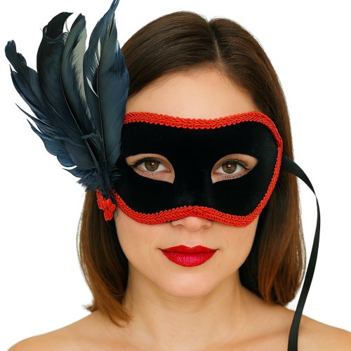 Siyah Renk Yandan Tüylü Siyah Süet Kaplama Parti B Maskesi 21x20 cm Siyah Renk Yandan Tüylü Siyah Süet Kaplama Parti B Maskesi 21x20 cm