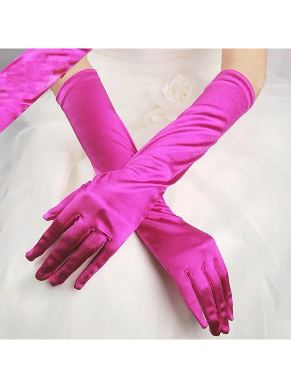 Uzun Boy Ekstra Parlak Saten Eldiven Fuşya Renk&hellip;