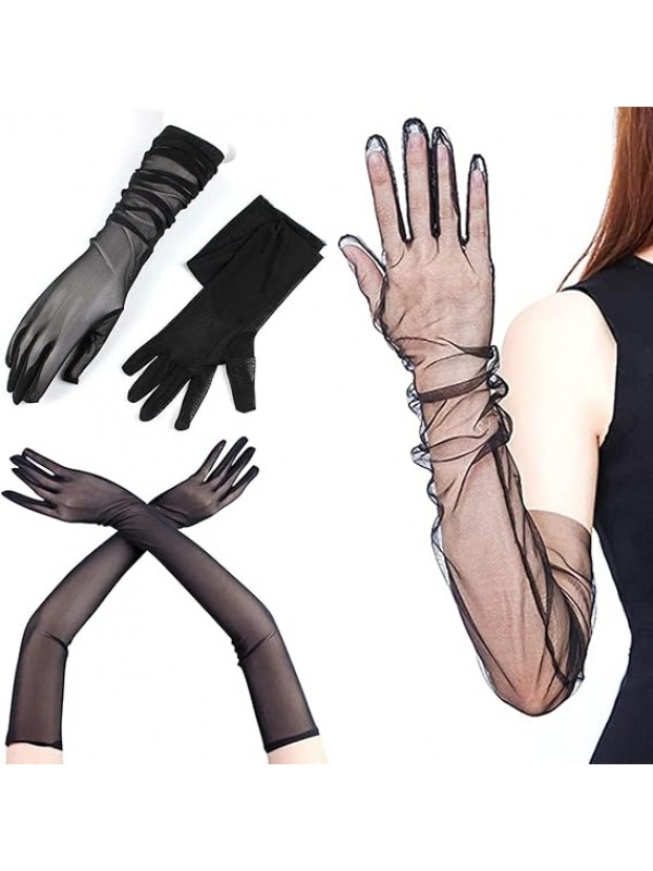 Uzun Boy Likralı Siyah Renk Yetişkin Mega Tül Eldiven 53 cm&hellip;