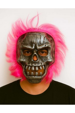 Wild Skull - Gümüş Kafatası Pembe Saçlı İskelet Maske&hellip;
