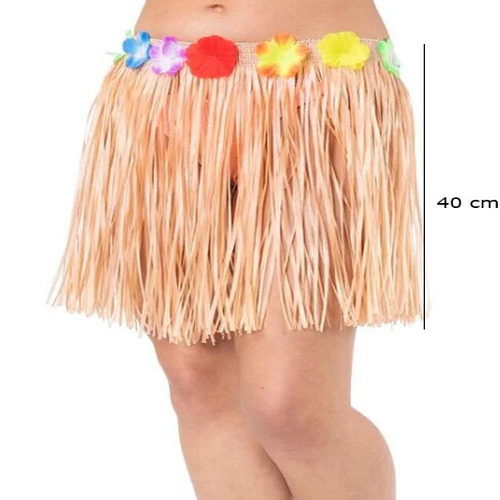 Yetişkin ve Çuk Uyumlu Saman Renk Püsküllü Hawaii Luau Hula Etek 40