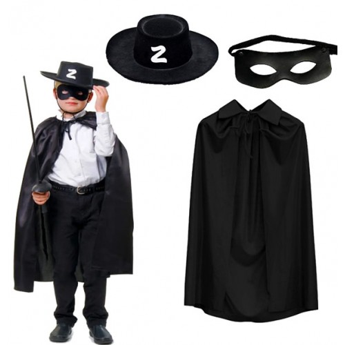 Zorro Pelerini Şapkası ve Maske Seti Çuk Boy