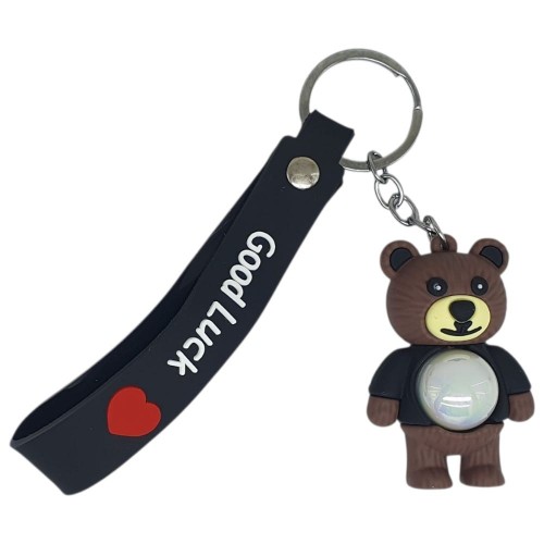 Figürlü ve Işıklı Silikon Anahtarlık -  Yogi - Siyah