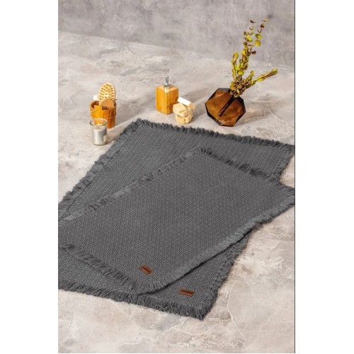 Bath Rug Set Antrasit 2'li 75x125 60x90