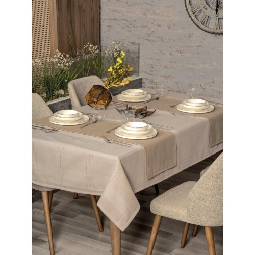 Antique Jasmine Bej Keten Masa Örtüsü
