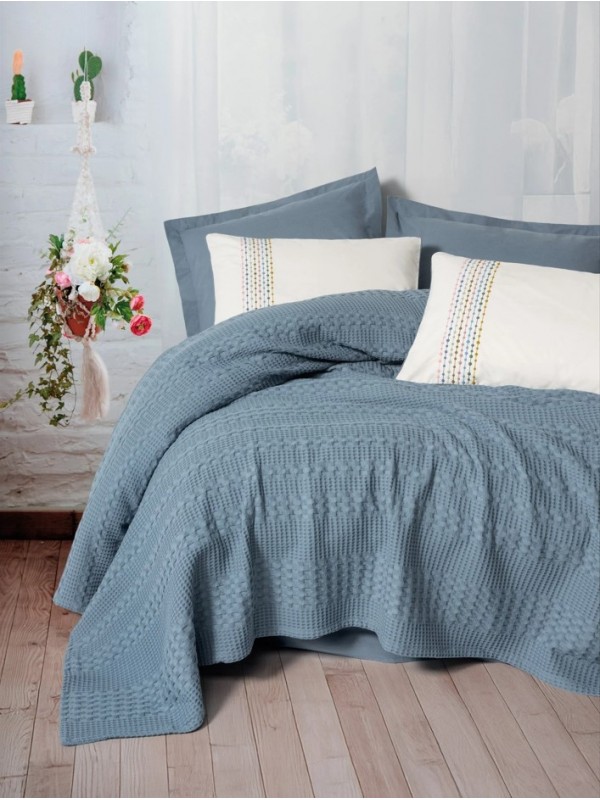 Aura Çift Kişilik Pike Takımı Pebble İndigo&hellip;