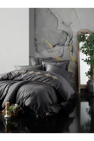 Nakışlı Çift Kişilik Saten Nev Takımı King Antrasit&hellip;