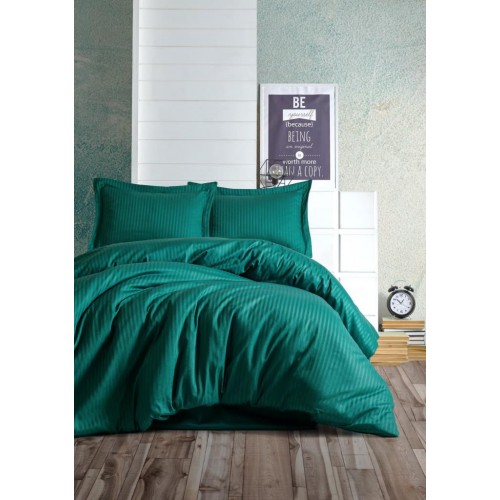 Çift Kişilik Saten Nev Takımı Elegante Stripe Petrol