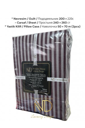 Çift Kişilik Çizgili Saten Nev Takımı Bordo&hellip;