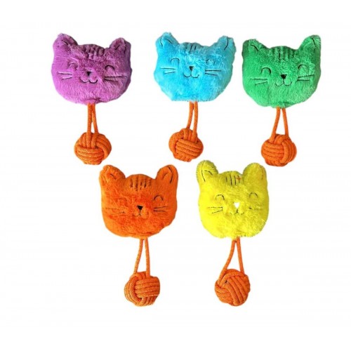 Sesli Peluş İpli Mutlu Kedi Köpek Oyuncağı 26 cm Çeşitli Renklerde