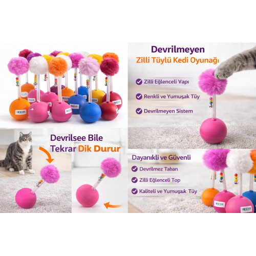 Dev Hacıyatmaz Devrilmeyen Kedi Oyuncağı XXL 33 CM Tüylü Zilli Oyuncak 1 Adet