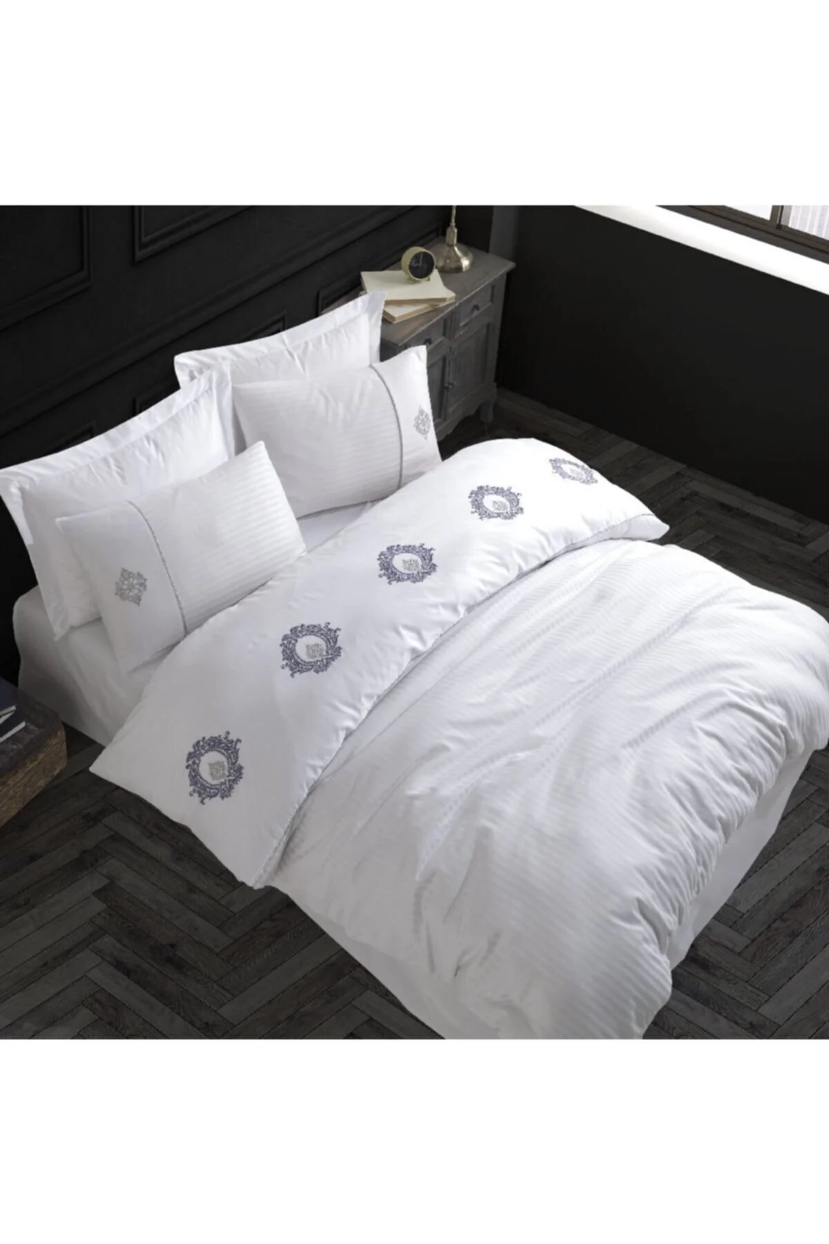 Elegant Nakışlı Pamuk Saten Çift Kişilik Nev Takımı Olimpos Beyaz&hellip;